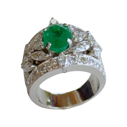 18k Diamond and Emerald Ring