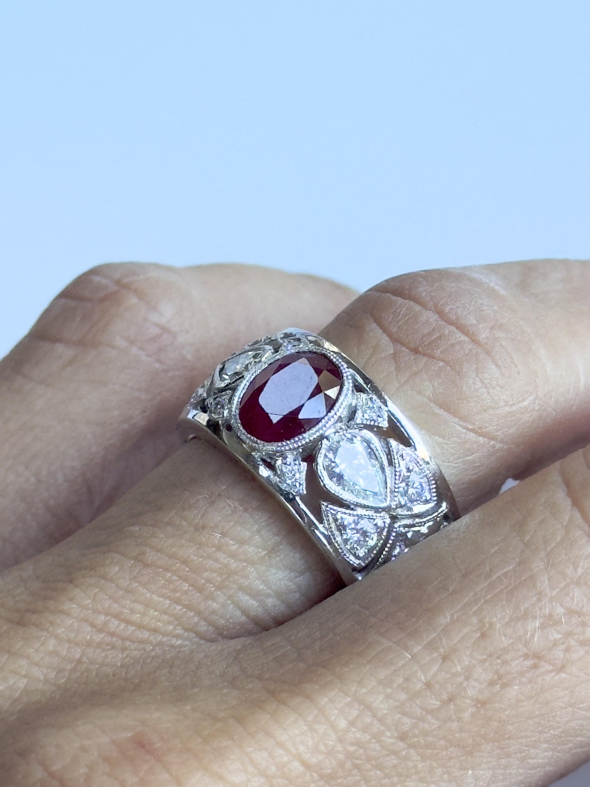 18k Diamond and Ruby Wide Band Ring