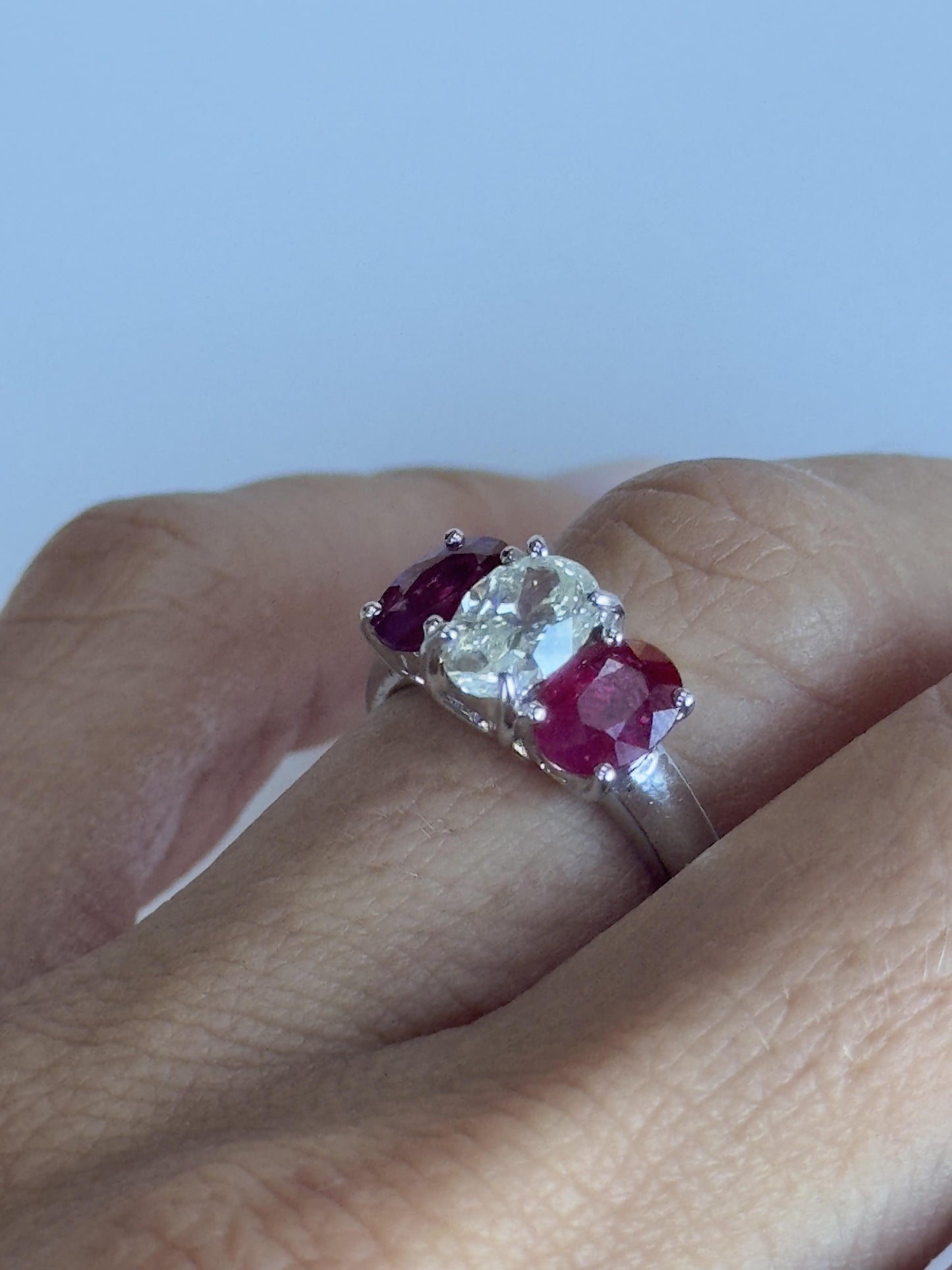 18k Diamond and Ruby Three Stone Ring