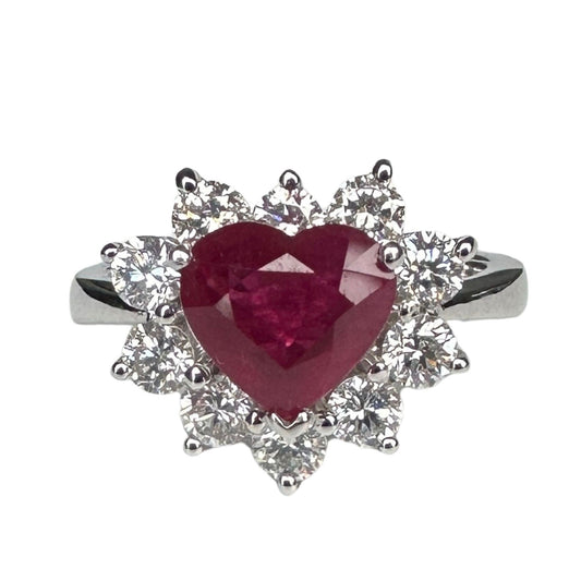 18k Diamond and Ruby Heart Ring