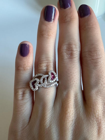 18k Diamond and Ruby Heart Ring