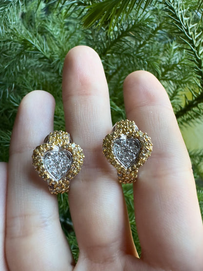 18k White and Yellow Diamond Heart Earrings