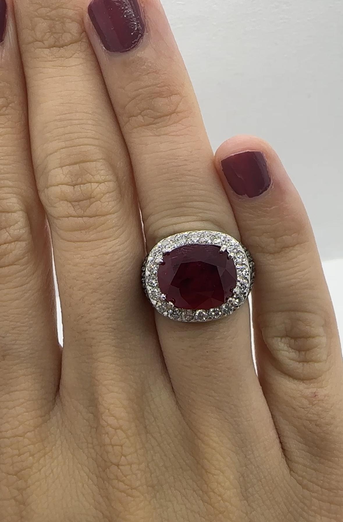 18k Black and White Diamond and Ruby Ring