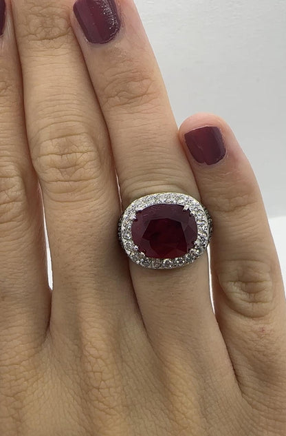 18k Black and White Diamond and Ruby Ring