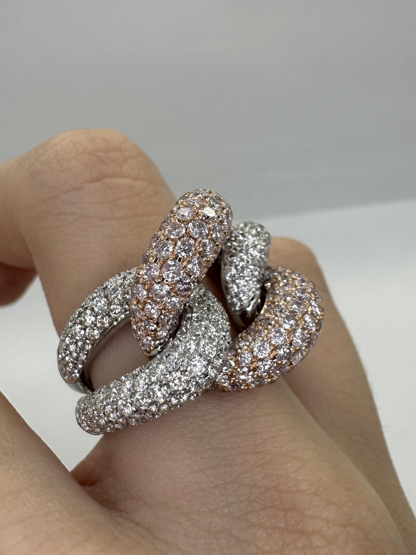 18k Pink and White Diamond Crossover Ring