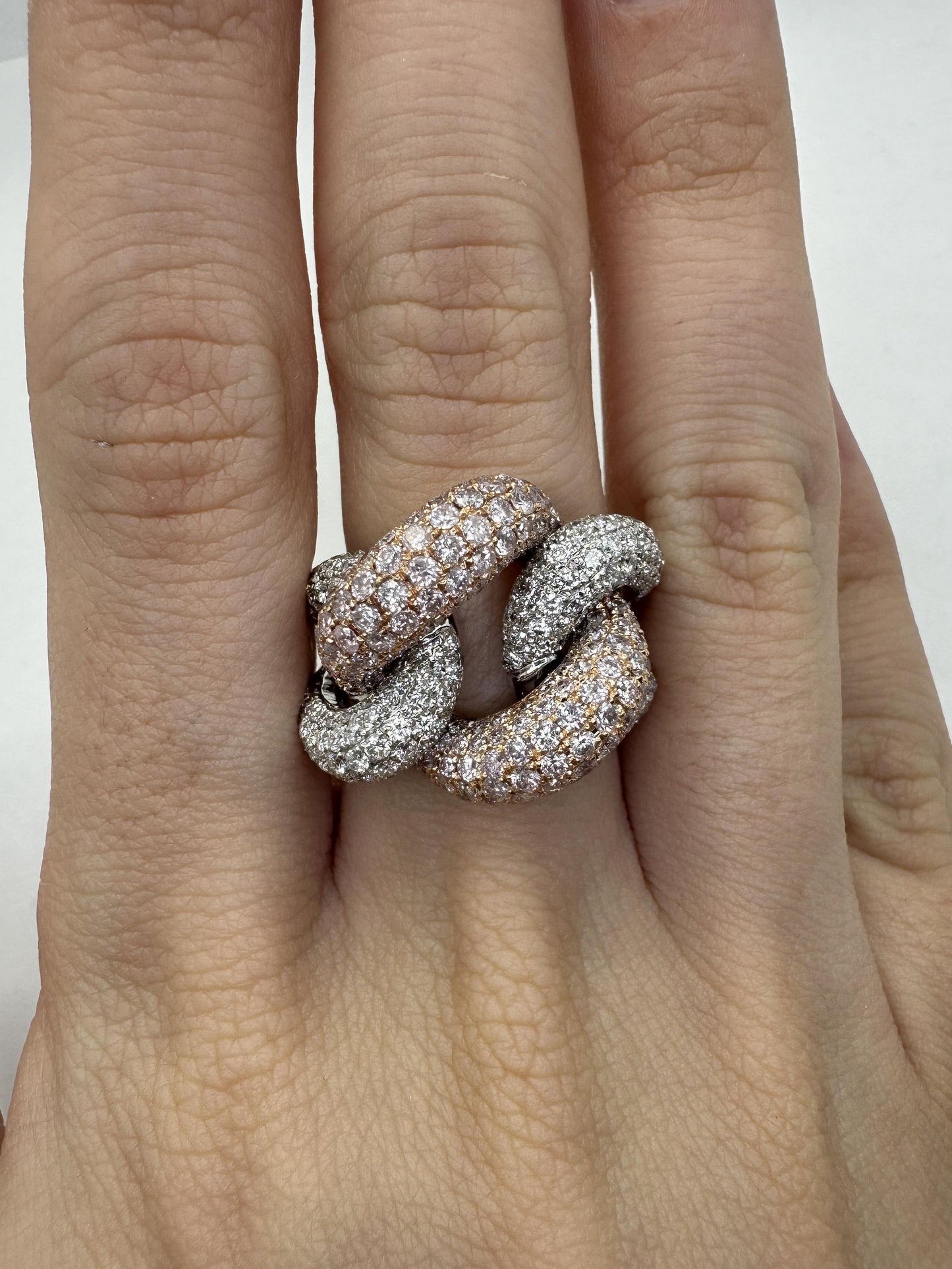 18k Pink and White Diamond Crossover Ring