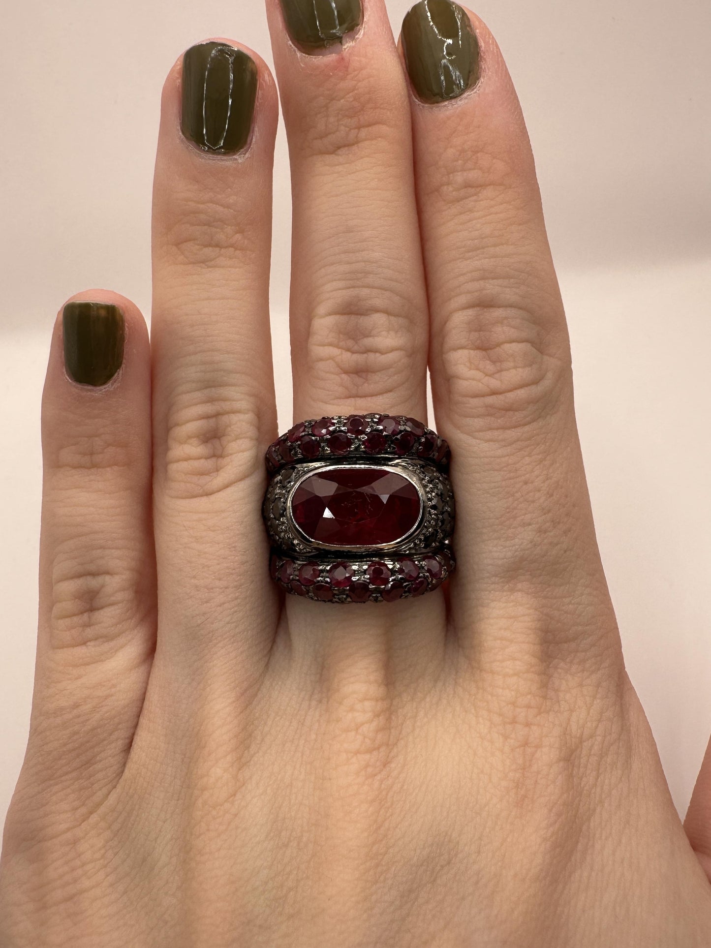 18k Black Diamond, African Ruby and Ruby Ring