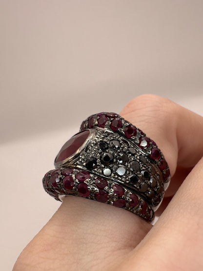 18k Black Diamond, African Ruby and Ruby Ring